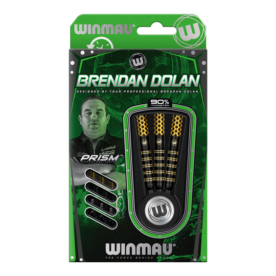 Das Bild zeigt die Winmau Brendan Dolan Signature Series Steeldarts. Diese hochwertigen Darts sind für präzises Spiel ausgelegt.
