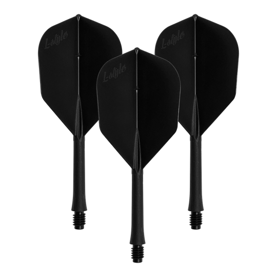 Das Bild zeigt ein Set von schwarzen Dart-Flights. Die Datei heißt LSF-900_L-Style_BarFlight_Schwarz_1Set.