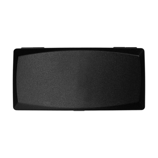 Das Bild zeigt eine schwarze ABS-Box mit rechteckiger Form. Die Oberfläche der Box ist glatt und schlicht gestaltet.