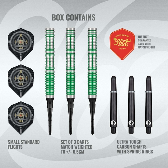 Shot Alchemy Mythril Soft Darts - 20g Hier sind die Shot Alchemy Mythril Softdarts - 20g abgebildet. Die Darts sind für das Spiel an Softdart-Automaten gedacht.