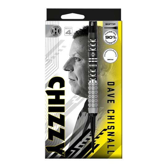 Harrow's Dave Chisnall Chizzy Series 4 soft darts Das Bild zeigt die Harrows Dave Chisnall Chizzy Series 4 Softdarts. Diese Softdarts wurden für Präzisionswürfe entwickelt.