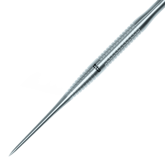 Hier sieht man die Caliburn TTD Complete Titanium T3 Silver Steeldarts - 7g. Die Darts bestehen aus silbernem Titan und wiegen jeweils 7 Gramm.