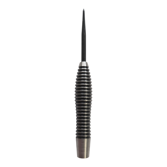 Das Bild zeigt McDart Black Ring Torpedo Steeldart-Barrels - 24g. Die Dart-Barrels verfügen über einen schwarzen Ring und eine spezielle Torpedo-Form.