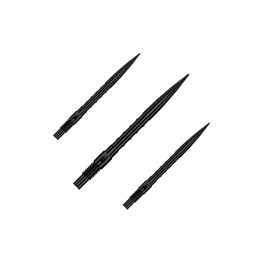 Harrows Quick Point Heavy Metal Dart Tips - Black Zu sehen ist QP33164 Harrows Quick Point HeavyMetalGrip Dartspitzen Schwarz 26mm 1Set. Es handelt sich um schwarze Ersatz-Dartspitzen mit speziellem Grip.