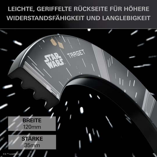 Das Bild zeigt das Target Star Wars Millennium Falcon Surround Board Bundle. Dieses Bundle ist vom Millennium Falcon aus Star Wars inspiriert und enthält eine Dartscheibe mit Surround.