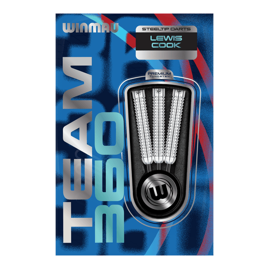 Winmau Team 360 Lewis Cook Steel Darts - 23g Das Bild zeigt Winmau Team 360 Lewis Cook Steeldarts mit einem Gewicht von 23g. Die Steeldarts sind detailliert von der Seite abgebildet.