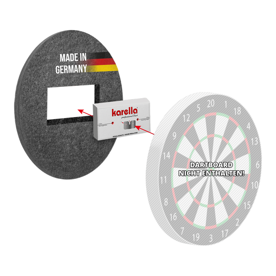 Kompakter Schallschutz Karella für Steeldartboards ist auf dem Bild zu sehen. Es handelt sich um einen schalldämpfenden Schutz für Steeldartboards.