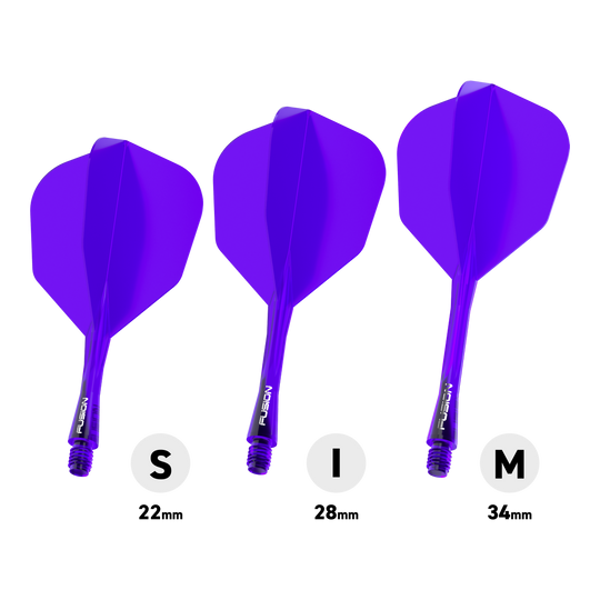 Abgebildet ist das Winmau Fusion Flight-Shaft-System No6 in Lila. Das Produkt ist Teil des Dartzubehörs für präzises Spielen.