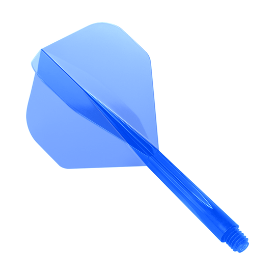 Das Bild zeigt das Produkt "Condor Zero-Stress Clear Blue Flight System Standard". Es handelt sich um eine standardgroße, transparente blaue Dartflügel-Kombination mit integriertem Schaft.