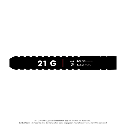 RD2554_Red_Dragon_Gian_Van_Veen_Steeldarts_5_21g Das Bild zeigt das Produkt "Red Dragon Gian Van Veen Steeldarts - 21g". Die Darts wiegen 21 Gramm, sind 48,30 mm lang und haben einen Durchmesser von 6,50 mm.