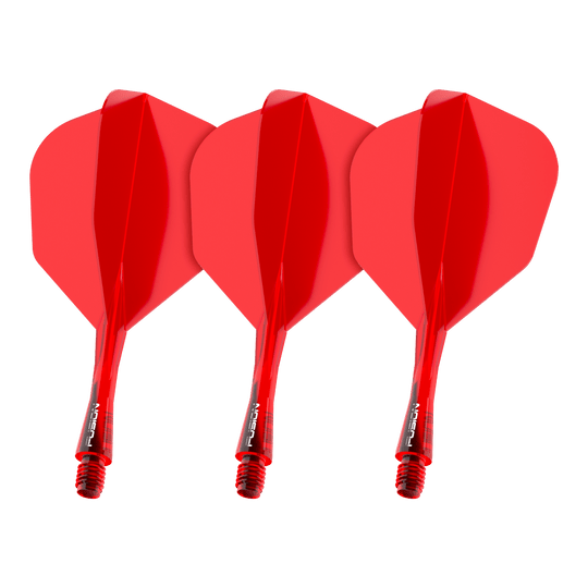 Dieses Bild zeigt das Winmau Fusion Flight Shaft System No6 in Rot mit einer Länge von 22 mm. Es handelt sich um ein Set für Dartpfeile.