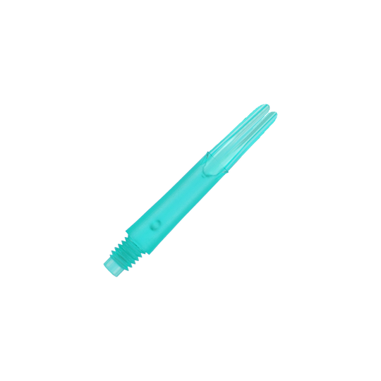 L-L-Style-Shafts Locked Straight - Emerald Auf dem Bild ist ein gerader, transparenter, smaragdgrüner Schaft zu sehen. Es handelt sich um ein Ersatzteil für einen Dartpfeil ohne Kappen.