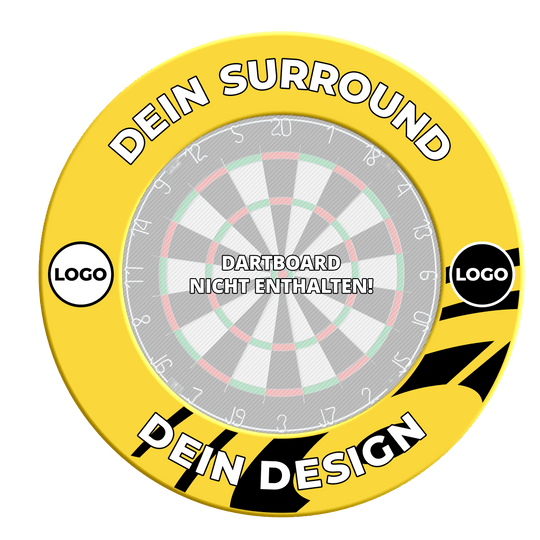 Dartboard surround with your design Dieses Bild zeigt das Produkt MSF-Gelb_Dartboard_Surround_Wunschdruck_Gelb_3. Es handelt sich um einen gelben Dartboard-Surround mit individuellem Wunschdruck.