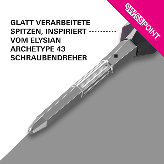 Target Elysian Archetype 43 Swiss Point Steel Dart Tips - Silver Target Elysian Archetype 43 Swiss Point Steeldartspitzen - Silber. Auf dem Bild sind silberne Dartspitzen für Steel-Darts zu sehen.