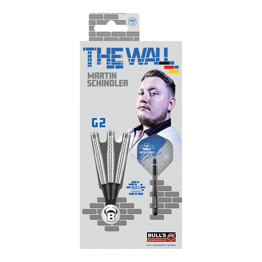 Bulls Martin Schindler Original Generation 2 soft darts Die Verpackung zeigt die "Bulls Martin Schindler Original Generation 2 Softdarts". Auf der Vorderseite ist ein Bild von Martin Schindler und die Darts selbst abgebildet.