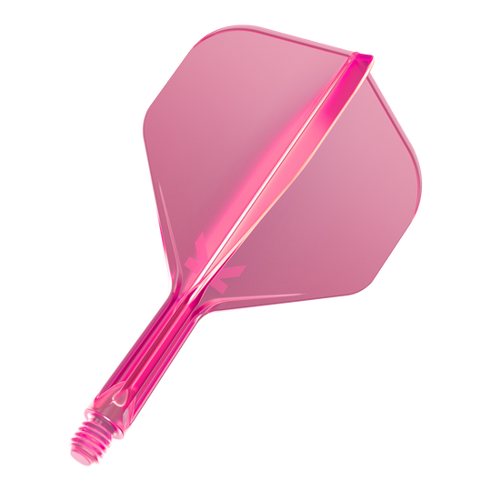 Target K-Flex No2 Standard Flight System - Neon Pink Das Bild zeigt ein neonpinkes Dart-Flight-System. Es besteht aus einem Schaft mit aufgesetztem Flight in moderner, transparenter Optik.