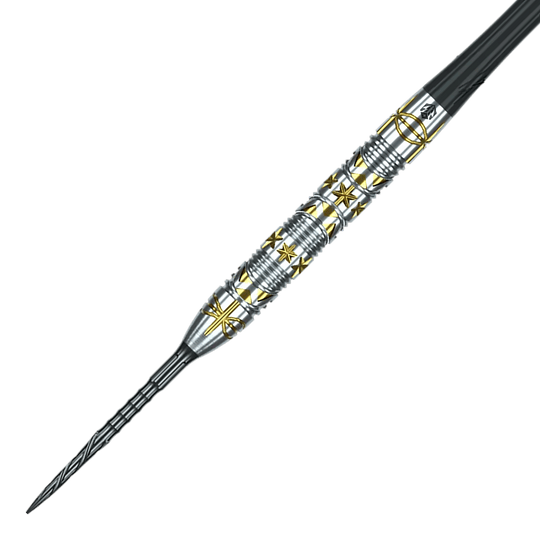Das Bild zeigt die Caliburn Halo H1 Steeldarts mit einem Gewicht von 22,5 g. Die Darts haben ein elegantes Design und sind besonders für präzise Würfe geeignet.