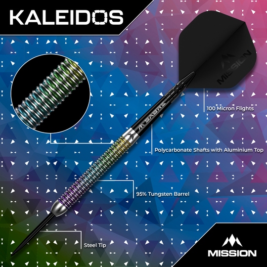 Mission Kaleidos Steeldarts Das Bild zeigt die Mission Kaleidos Steeldarts. Die Darts sind in detailreicher Aufnahme abgebildet.