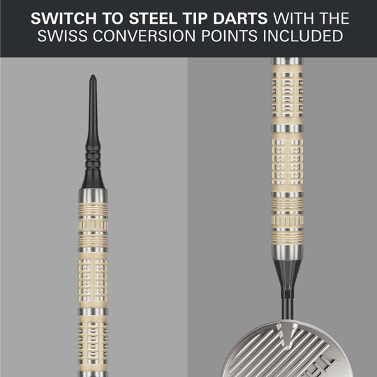 Target Dimitri Van Den Bergh 95K soft darts - 19g Abgebildet ist das Produkt Target Dimitri Van Den Bergh 95K Softdarts - 19g. Diese weichen Darts sind hochwertig verarbeitet und eignen sich für präzises Spiel.