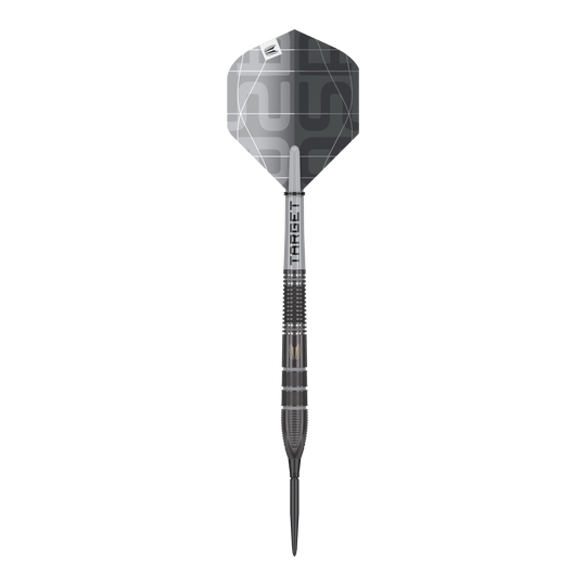 Target Nathan Aspinall X Echo Swiss Point steel darts Der "Target Nathan Aspinall X Echo Swiss Point Steeldarts" ist ein hochwertiger Steeldart in elegantem Schwarz-Grau-Design. Er besitzt eine fein gerillte Griffstruktur und moderne, geometrische Muster auf dem Flight.