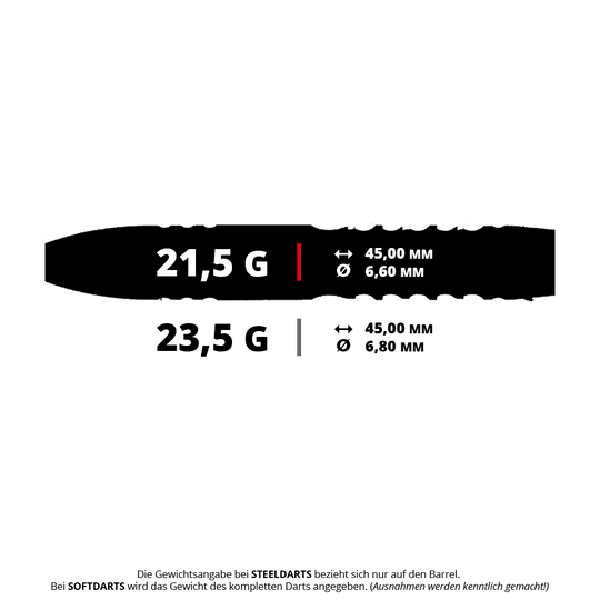 Caliburn Player MAK steel darts Ein Bild mit dem Dateinamen CB9305_Caliburn_Player_MAK_Steeldarts_5_215g. Es zeigt vermutlich das Produkt Caliburn Player MAK Steeldarts mit einem Gewicht von 21,5g.