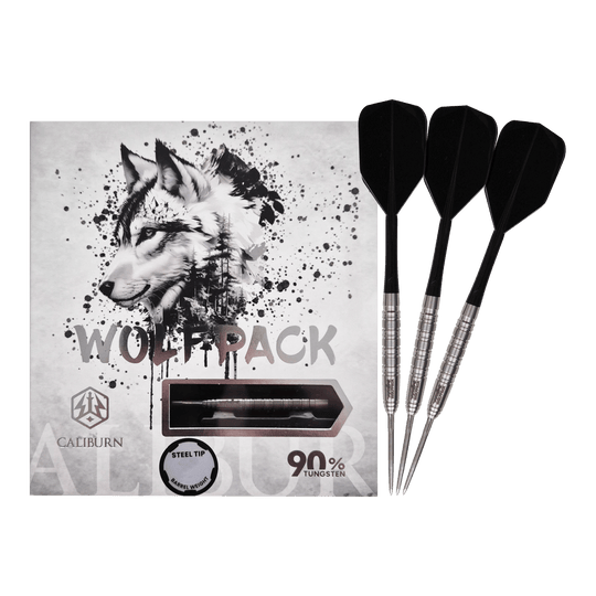 Caliburn Wolfpack W7 steel darts - 21g Zu sehen sind die Caliburn Wolfpack W7 Steeldarts mit einem Gewicht von 21g. Die Steeldarts eignen sich für anspruchsvolle Dartspieler.