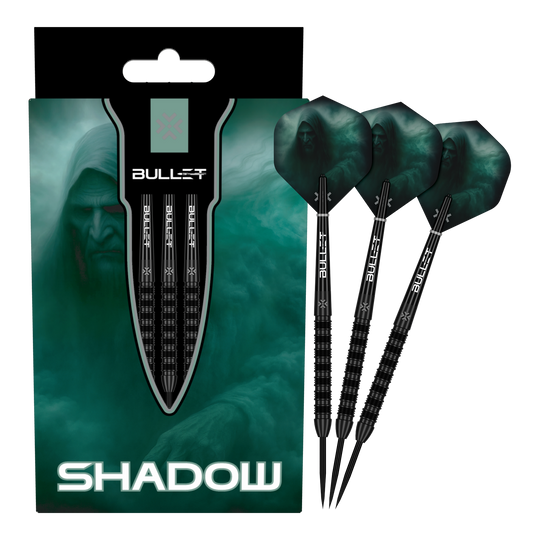 Das Bild zeigt die Bullet Shadow Steeldarts. Sie sind hochwertige Steeldarts mit einem modernen Design.