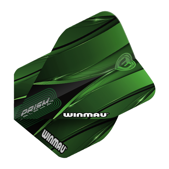 Winmau Alpha Sniper Green Standard Flights Das Bild zeigt das Produkt "Winmau Alpha Sniper Green Standard Flights". Die Dart-Flights sind grün mit schwarzen und weißen Akzenten gestaltet und tragen den Schriftzug "WINMAU".