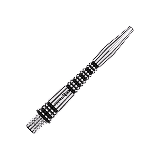 Winmau Triad RX Aluminium Shafts - Schwarz Dies ist ein schwarzer Aluminiumschaft für einen Dartpfeil mit dem Aufdruck "TRIAD". Das Design zeigt ein geriffeltes Muster für besseren Halt.