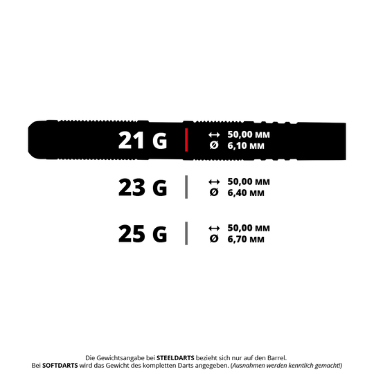 Das Bild zeigt Steeldarts aus der Unicorn James Wade The Machine Range, Modell P4 mit einem Gewicht von 21g. Die Steeldarts sind für das Dartspiel bestimmt.