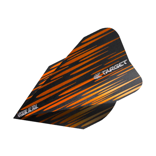 Das Bild zeigt ein Target Vision Ultra Spectrum Orange Vapor Flight. Das Flight ist schwarz mit orangefarbenen Streifen und dem Target-Logo bedruckt.