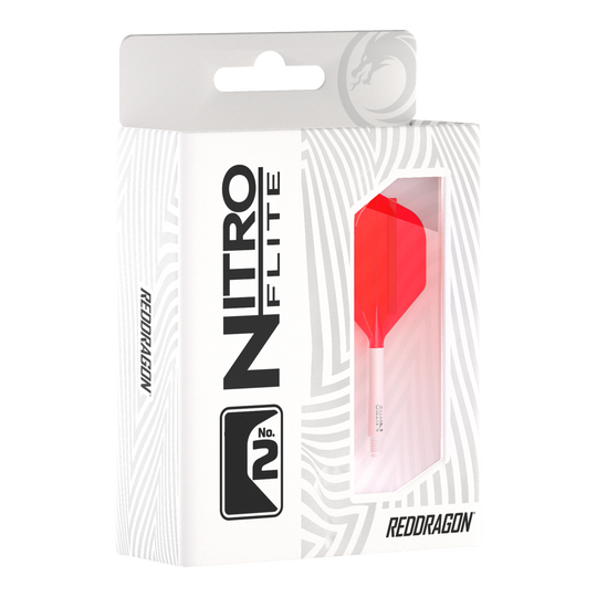 Red Dragon Nitroflite - White Shaft Red No2 Flights Das Bild stellt das Red Dragon Nitroflite Set mit weißen Schäften und roten Flights der Größe No2 dar. Das Zubehör unterstützt ein stabiles und genaues Wurferlebnis.