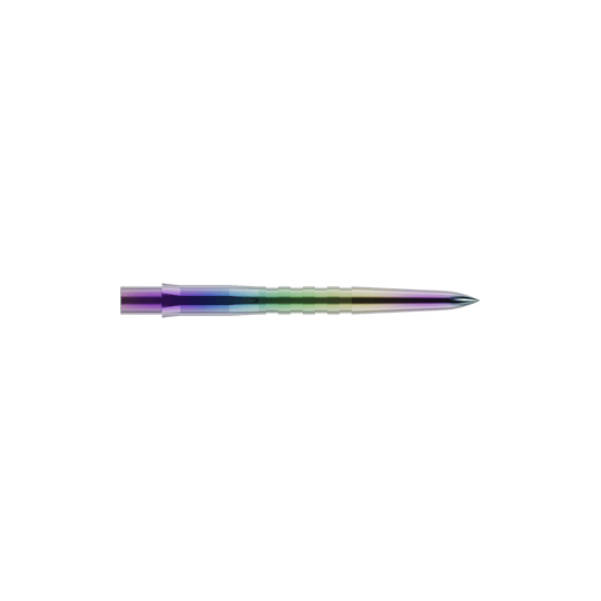 Mission Caliburn EVO dart tips - Grooved - Coral Dies ist eine bunte, gerillte Steeldartspitze. Sie hat eine glänzende Oberfläche mit Farbverlauf und ist vorne spitz zulaufend.