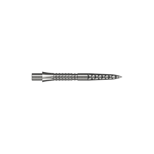 Mission Caliburn EVO dart tips GV logo - silver Abgebildet ist ein Steeldartspitze in silberner Farbe mit einer Länge von 26 mm. Das Bild stammt von der Datei M002127_Missoin_Caliburn_EVO_GV-Logo_Steeldartspitzen_Silber_26mm_2.