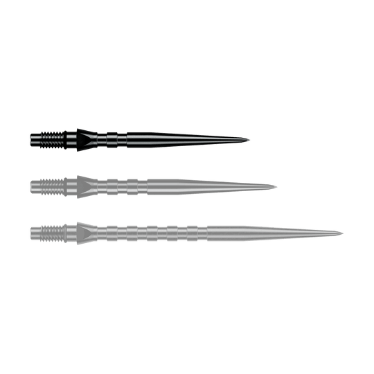 Winmau Switch Point Groove Steel Dart Tips - Black Abgebildet ist eine einzelne schwarze Winmau Switch Point Groove Steeldartspitze, 26 mm lang. Sie eignet sich zum Austausch von Steeldartspitzen.