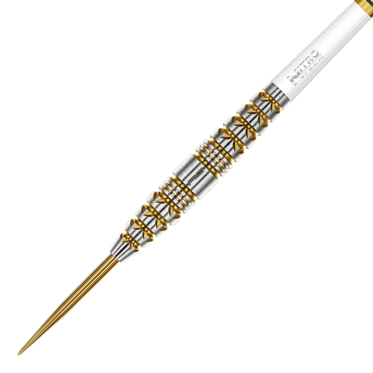 Red Dragon Paradym Gold Torpedo Steel Darts Das Foto zeigt die Red Dragon Paradym Gold Torpedo Steeldarts aus einer anderen Perspektive. Die Darts zeichnen sich durch ein elegantes, goldenes Design aus.