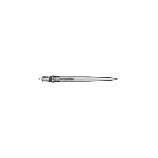 Caliburn EZ-EVO dart tips - Smooth - Silver Auf dem Bild ist eine glatte silberne Dartspitze zu sehen. Sie ist wahrscheinlich 28 mm lang.