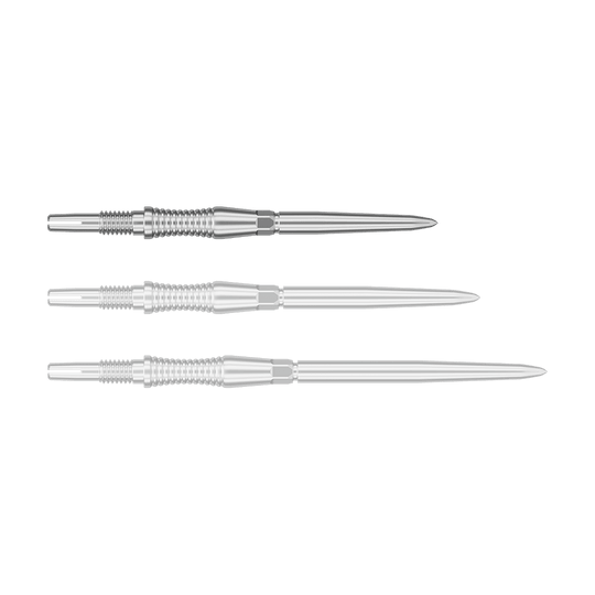 Target Swiss Point Dart Tips Signature RST - Silver Auf dem Bild ist ein Objekt mit dem Dateinamen 340300_Target_Swiss_Point_Dartspitzen_Signature_RST_Silber_30mm_1 zu sehen. Wahrscheinlich handelt es sich um Dartspitzen in Silber mit einer Länge von 30 mm.