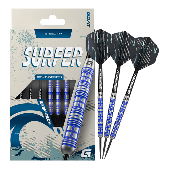 Das Foto präsentiert die GOAT Surfer Steeldarts. Sie sind ideal für Dart-Enthusiasten.