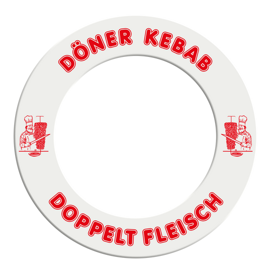 McDart Döner Kebab Dartboard Surround - With Custom Text Abgebildet ist das McDart Dartboard Surround Döner mit Wunschtext. Das Bild zeigt das Produkt in Detailansicht.