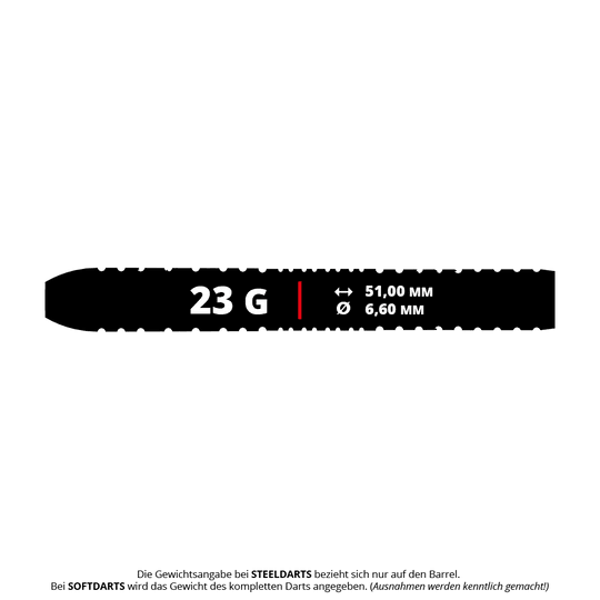 Shot Pro Series Barbora Hospodarska 2 Steeldarts - 23g Das Bild zeigt den Shot Pro Series Barora Hospodarska Steeldart mit einem Gewicht von 23 Gramm. Die Abmessungen des Darts sind 51,00 mm Länge und 6,60 mm Durchmesser.