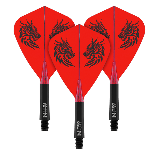 Red Dragon Nitro Flite - Jonny Clayton Kite Flights Ein Satz Dart-Flights, vermutlich Jonny Clayton Kite Flights Short 22mm, abgebildet. Das Bild zeigt die Flights aus einer anderen Perspektive.