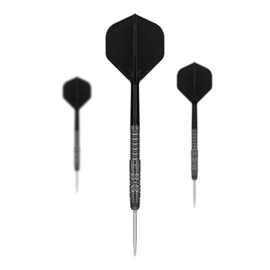 Target Japan Black Marque Creed Swiss Point Steel Darts - 23g Hier sieht man die Target Japan Black Marque Creed Swiss Point Steeldarts - 23g als komplettes Set. Die Darts haben ein modernes Design in Schwarz.