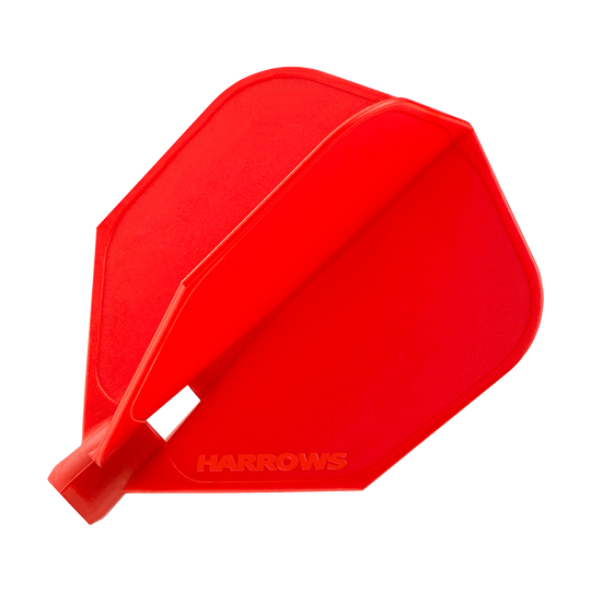 HRC-130_Harrows_Clic_Standard_Flight_Red_11lEtsAxS3LwIL Das Bild zeigt rote Harrows Clic Standard Flights für Darts. Der Flight hat eine klassische, sechseckige Form und ist komplett in Rot gehalten.