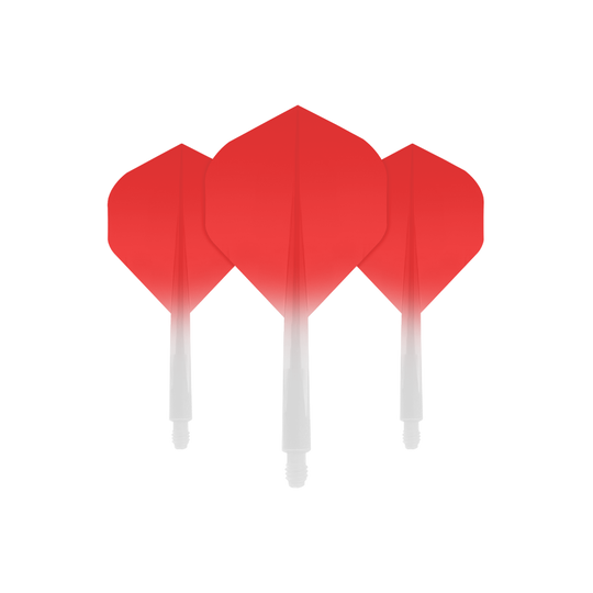 CO-0028_Condor_Axe_Gradient_Red_Standard_Flights_Short_1 Das Bild zeigt drei rote Dartflights mit integriertem weißen Schaft. Die Farbe verläuft von kräftigem Rot oben zu Weiß unten.