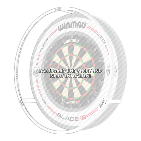 Auf dem Bild ist das Produkt "Winmau Plasma Ice LED Dartboard Light" zu sehen. In der Mitte steht geschrieben: "Dartboard und Surround nicht enthalten!"