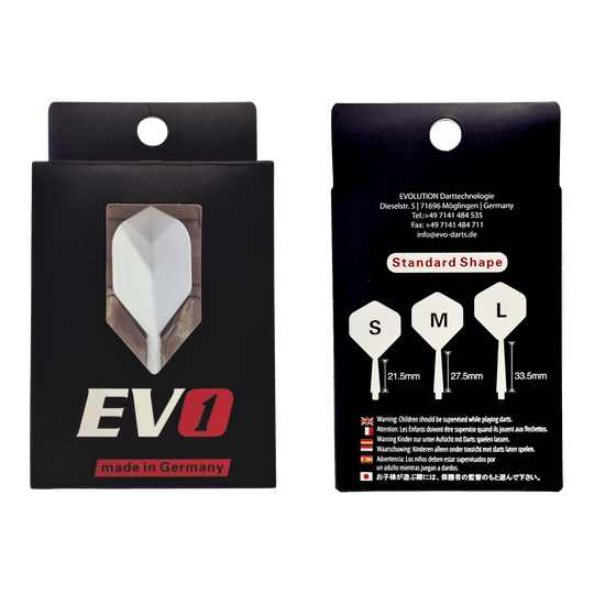 Evolution EVO1 Flight Shaft System - White Abgebildet ist das Evolution EVO1 Flight-Shaft-System in der Farbe Weiß. Der Artikel eignet sich als hochwertiges Dartzubehör.