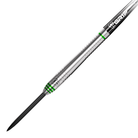 Bulls Max Czerwinski Cucumber Steeldarts - 23g Bulls Max Czerwinski Gurke Steeldarts mit einem Gewicht von 23 Gramm. Das Bild zeigt die Darts aus einer bestimmten Perspektive.