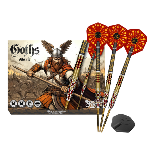 Shot Goths Alaric Turbo Point Steel Darts - 23g Abgebildet sind die Shot Goths Alaric Turbo Point Steeldarts - 23g. Die Darts eignen sich besonders für Steeldartspieler.