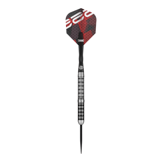 Shot Niels Zonneveld V2 steel darts Dies ist ein Steeldart aus der Serie "Shot Niels Zonneveld V2". Der Dart hat ein silbernes, geriffeltes Barrel und schwarze sowie rote Flights.